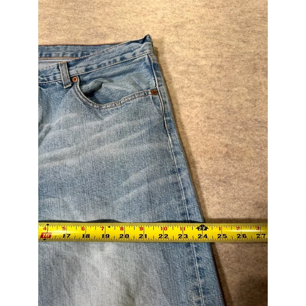 Levis 501 Original Fit Jeans Mens 38x34 Light Blue Whiskering Denim Straight Leg